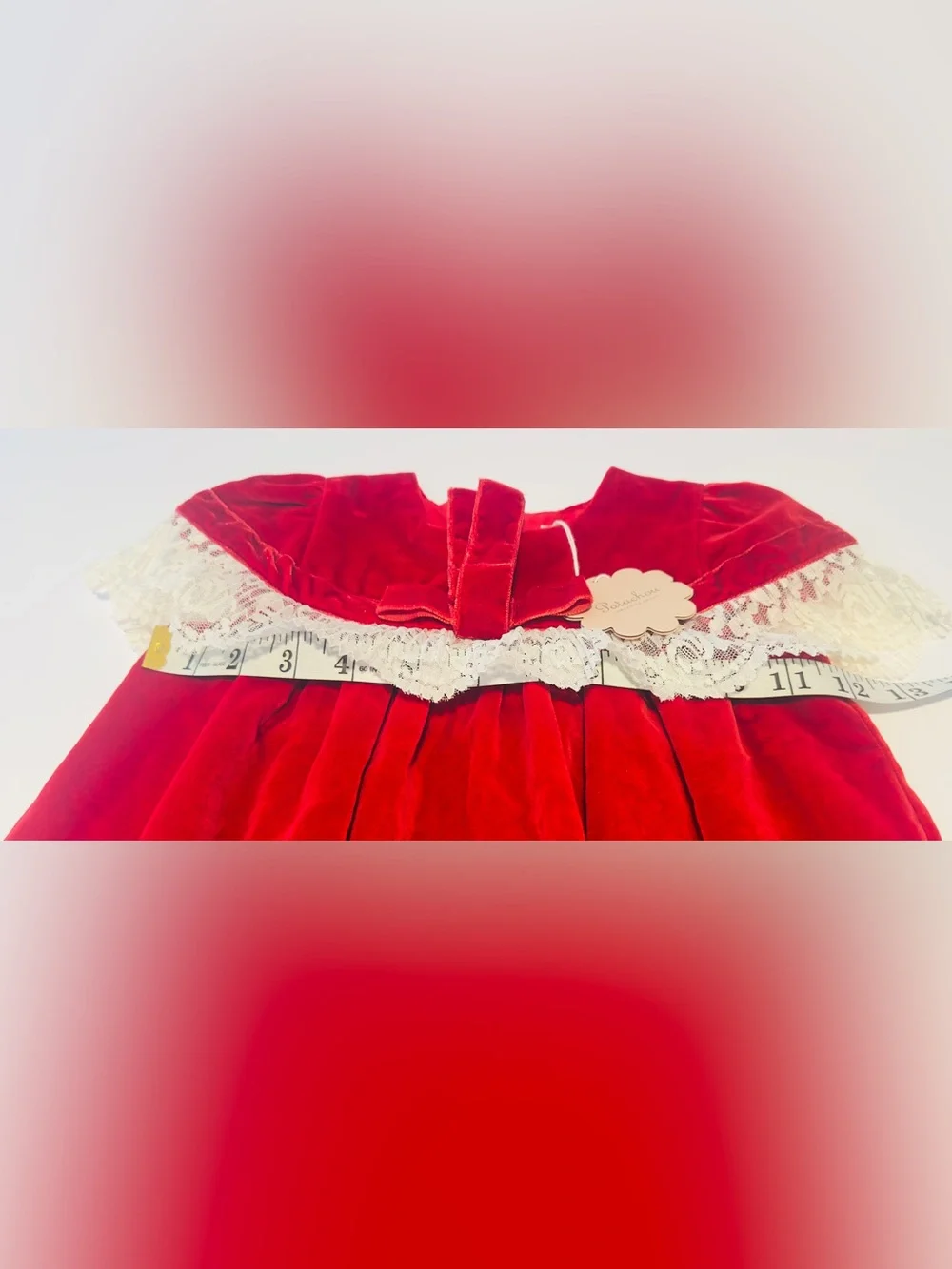 PATACHOU Baby Girls Red Velvet & Lace Bib Collar 24 Months NEW WITH TAG